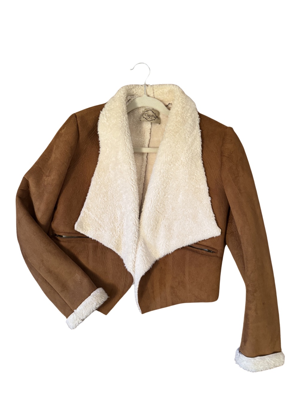 Teddy-Lined Faux Suede Jacket in Brown with Cream Sherpa